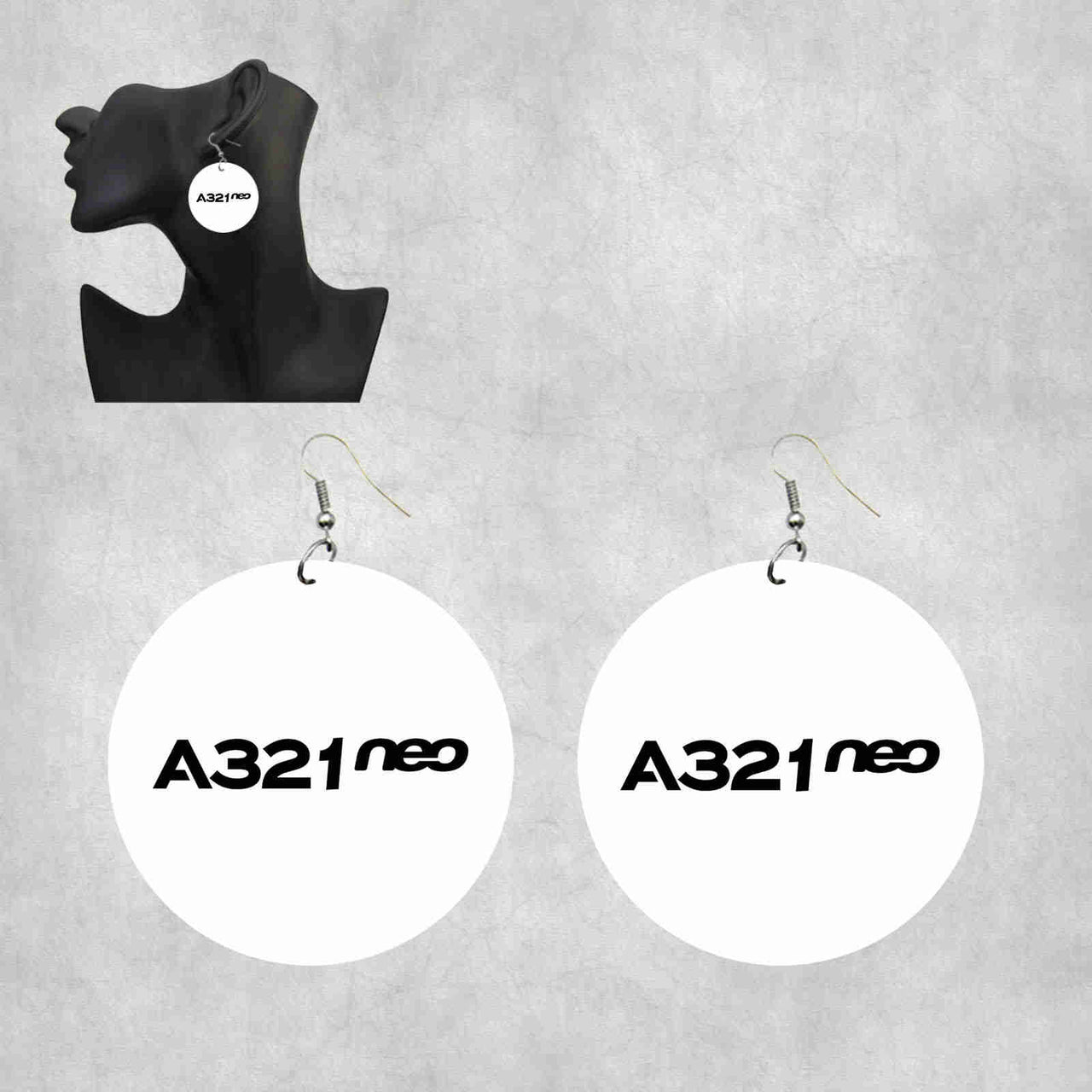 A321neo & Text Designed Wooden Drop Earrings