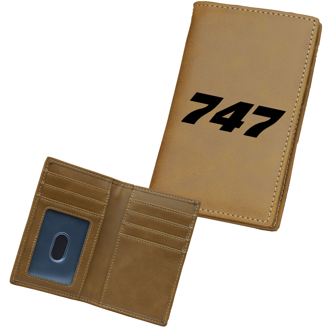 747 Flat Text Designed Leather Card Holder Wallets