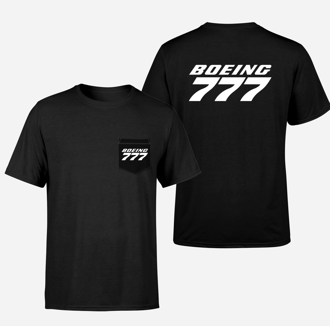 Boeing 777 & Text Designed Pocket T-Shirts