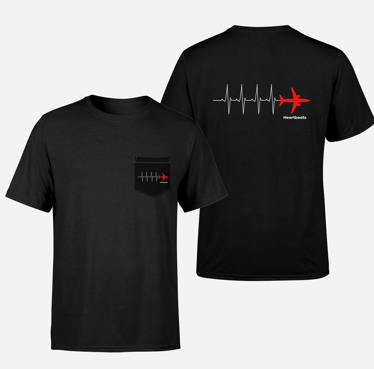 Aviation Heartbeats Designed Pocket T-Shirts