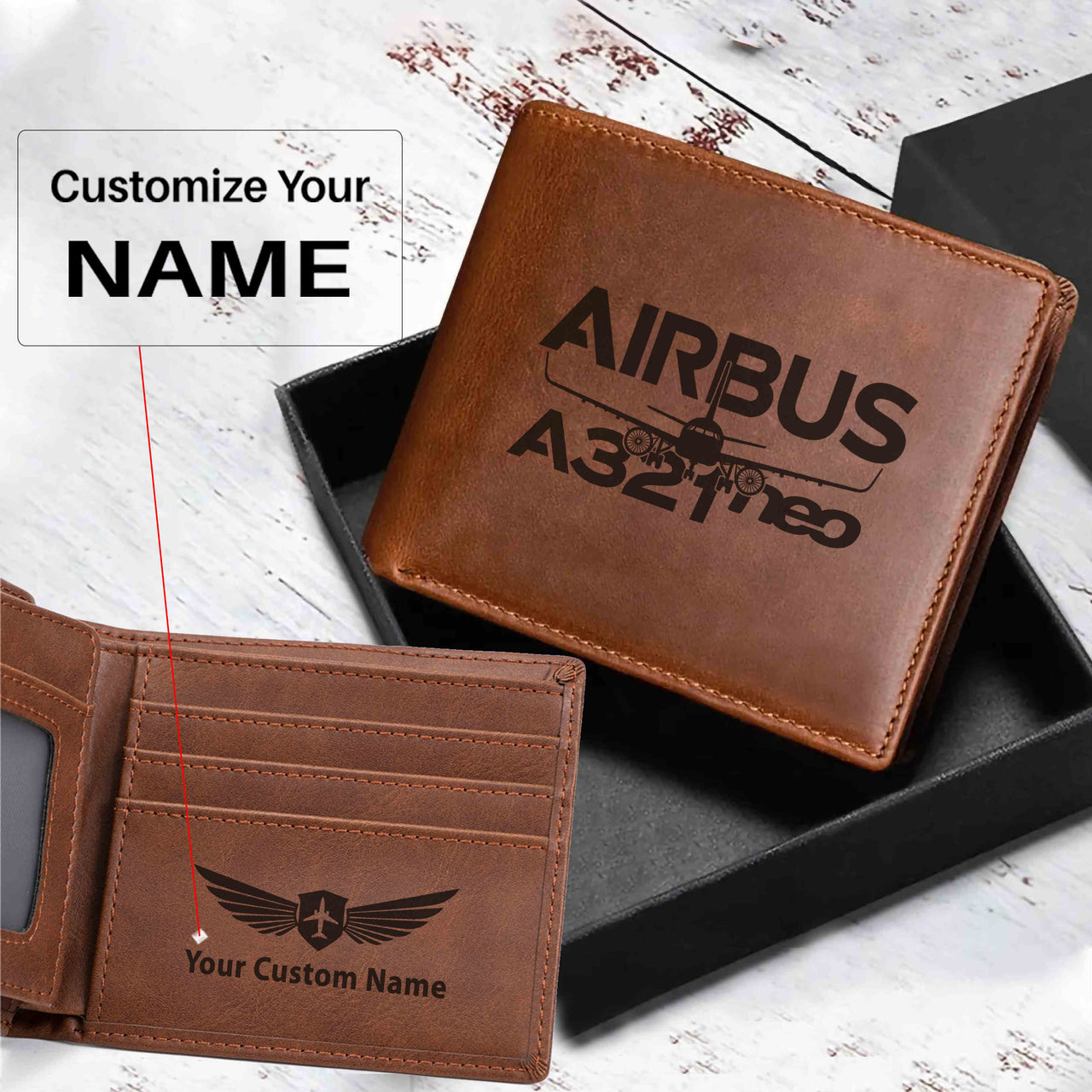 Amazing Airbus A321neo Designed Laser Leather Wallets