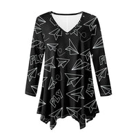 Thumbnail for Paper Airplane & Fly Black 2 Designed Women Lrregular V-neck Skirts