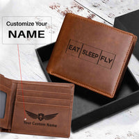 Thumbnail for Eat Sleep Fly (Colourful) Designed Laser Leather Wallets