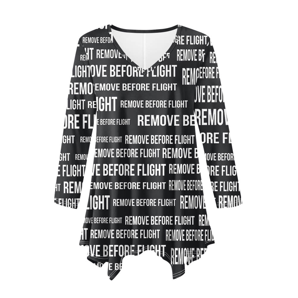 Remove Before Flight 3-Black Designed Women Lrregular V-neck Skirts