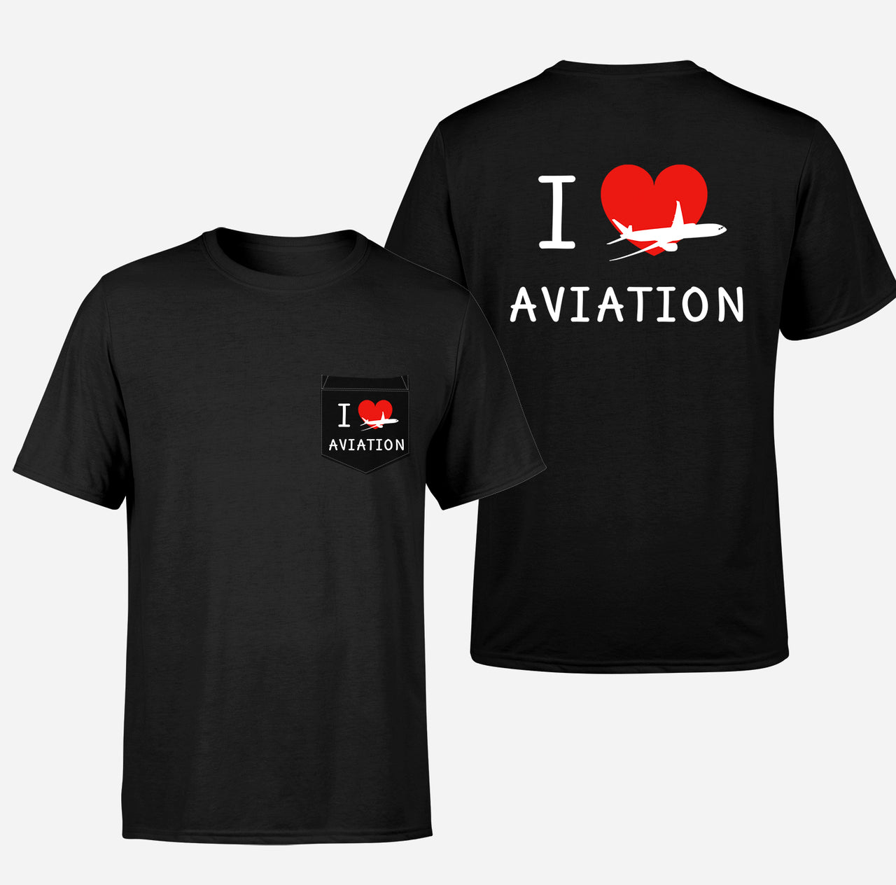 I Love Aviation Designed Pocket T-Shirts