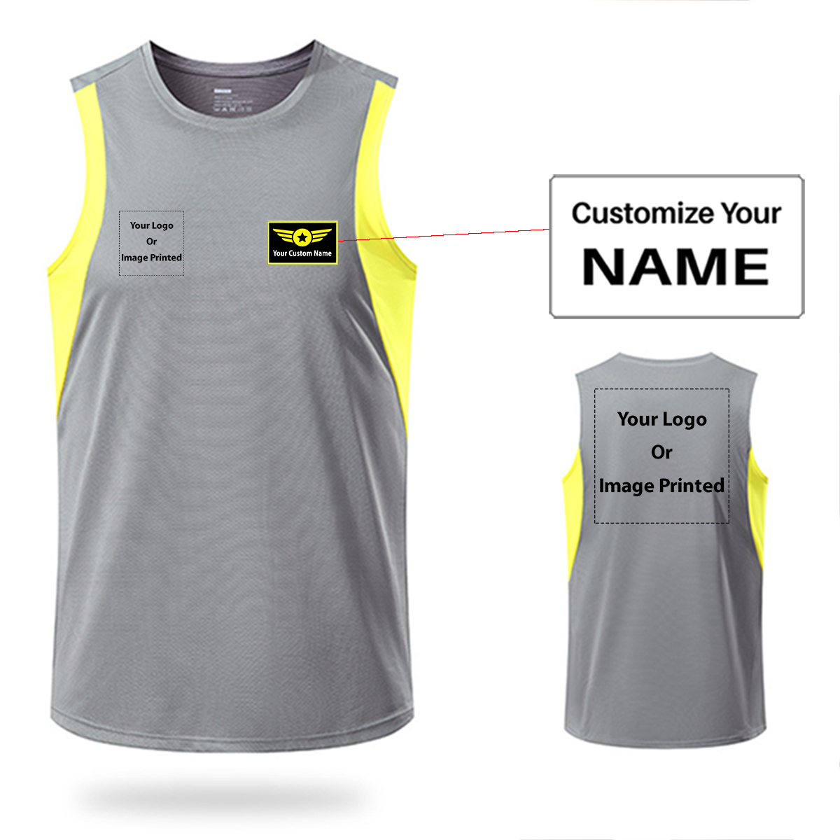 Double-Side Logos + Name (Special Badge) Designed Sleveless Quick Dry Sports Tank Tops