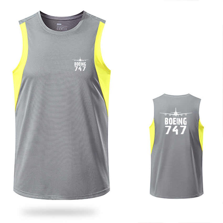 Boeing 747 & Plane Designed Men Sleeveless T-shirt Quick Dry Vests