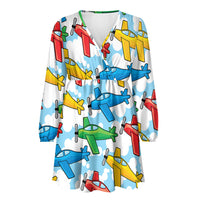 Thumbnail for Funny Airplanes Designed Women V-neck Dress