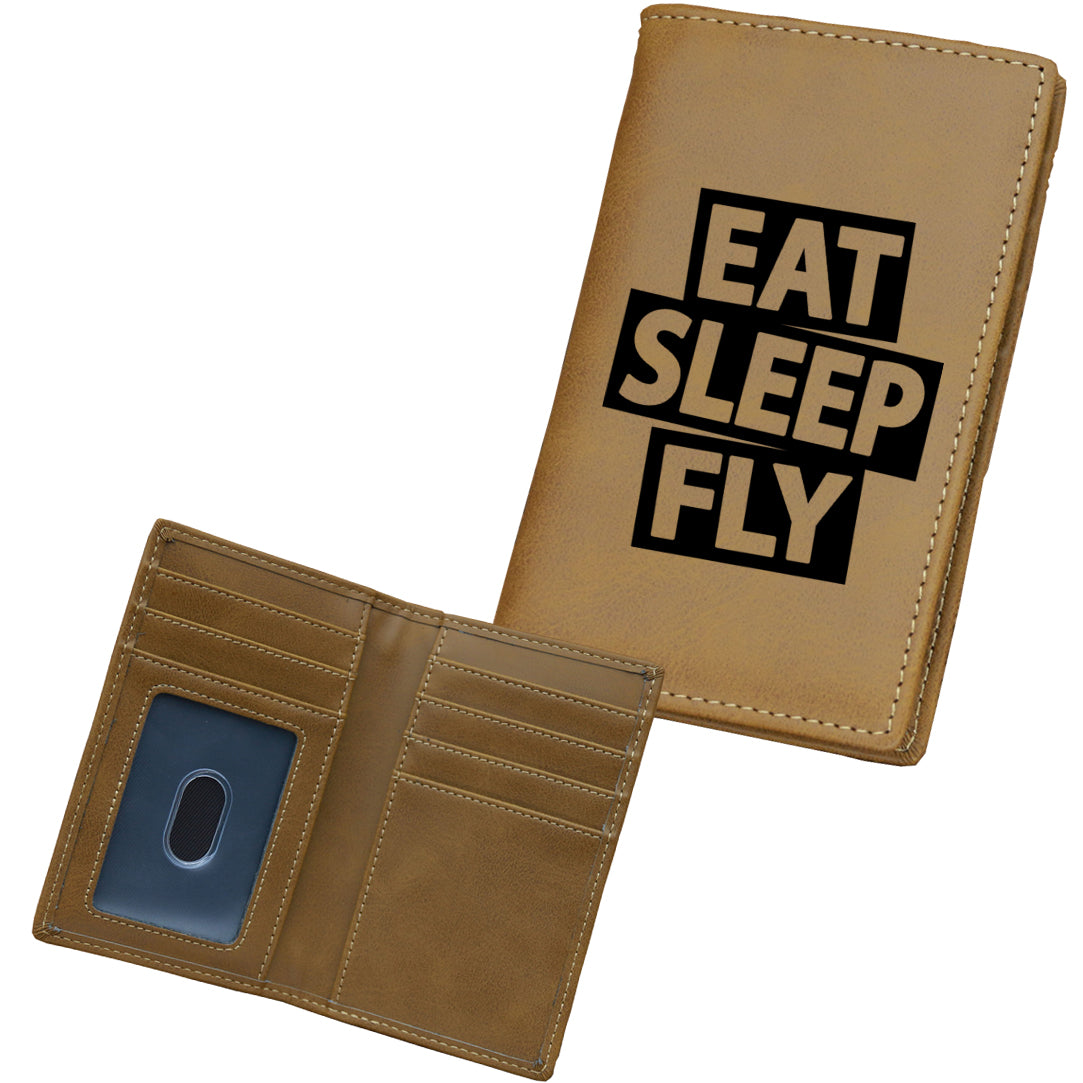 Eat Sleep Fly Designed Leather Card Holder Wallets