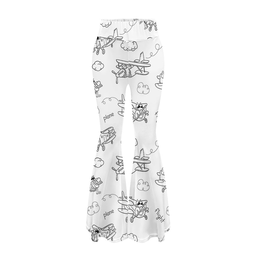 Cartoon Planes Designed Women Yoga Flared Pants