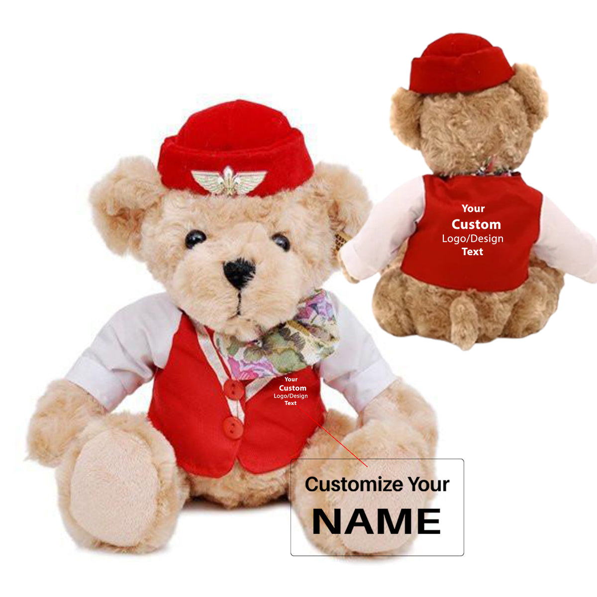 Your Custom Logo(s)  Captain Pilot & Cabin Crew Teddy Bear & Dolls