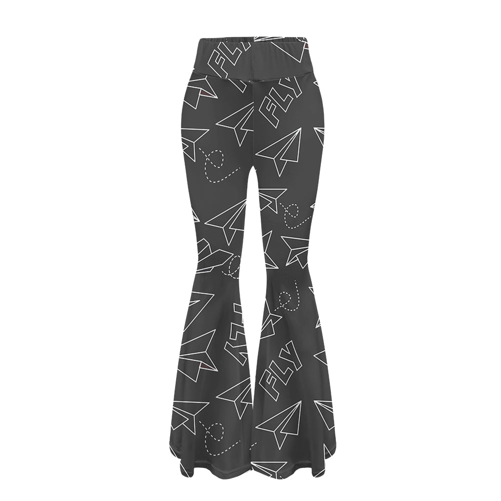 Paper Airplane & Fly (Gray) Designed Women Yoga Flared Pants