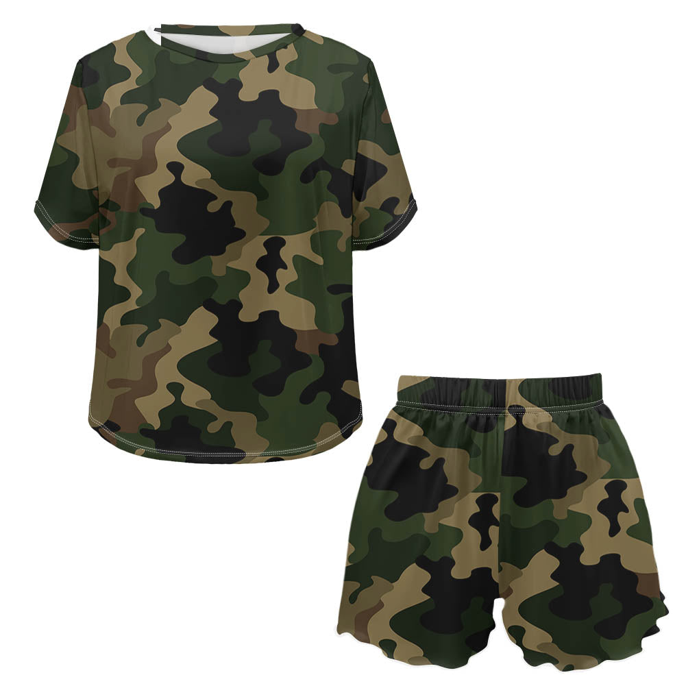 Military Camouflage Army Green Designed Women Summer Home Suits