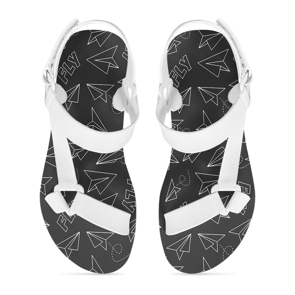 Paper Airplane & Fly (Gray) Designed Open Toe Sandals (Slippers)