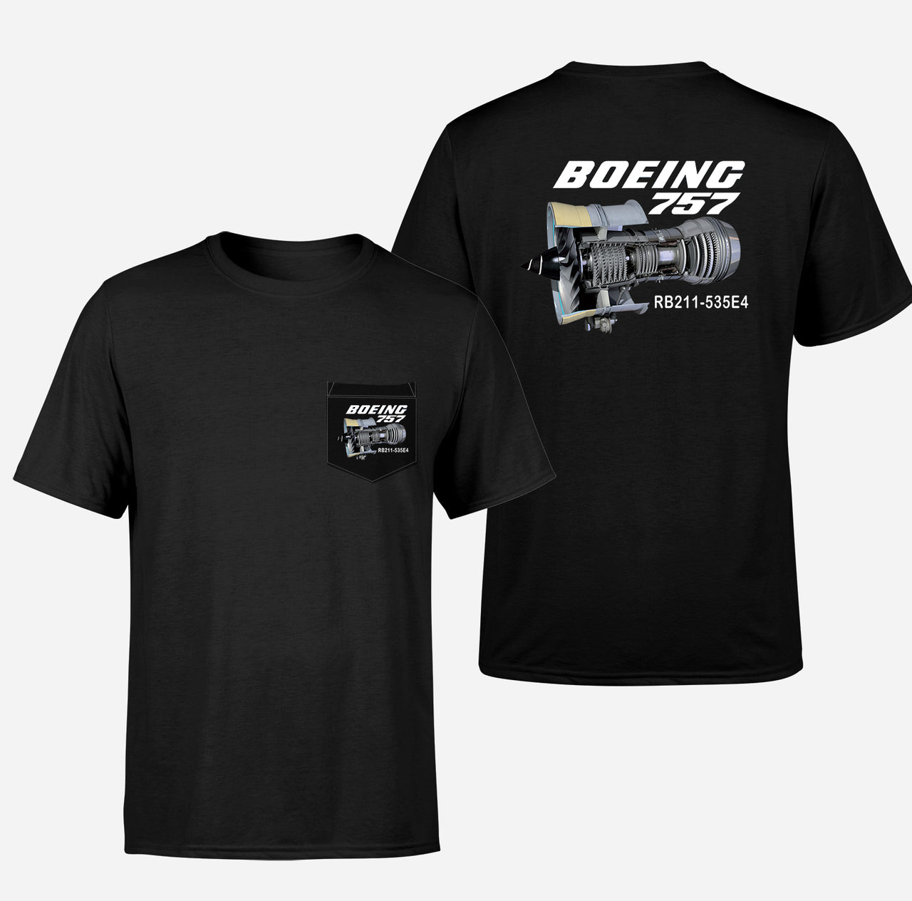 Boeing 757 & Rolls Royce Engine (RB211) Designed Pocket T-Shirts