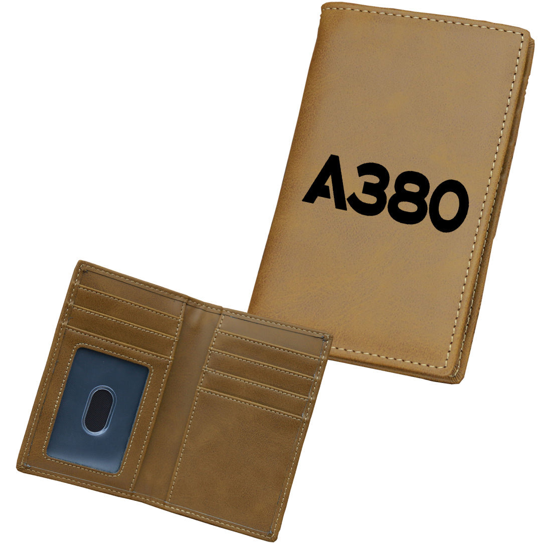 A380 Flat Text Designed Leather Card Holder Wallets