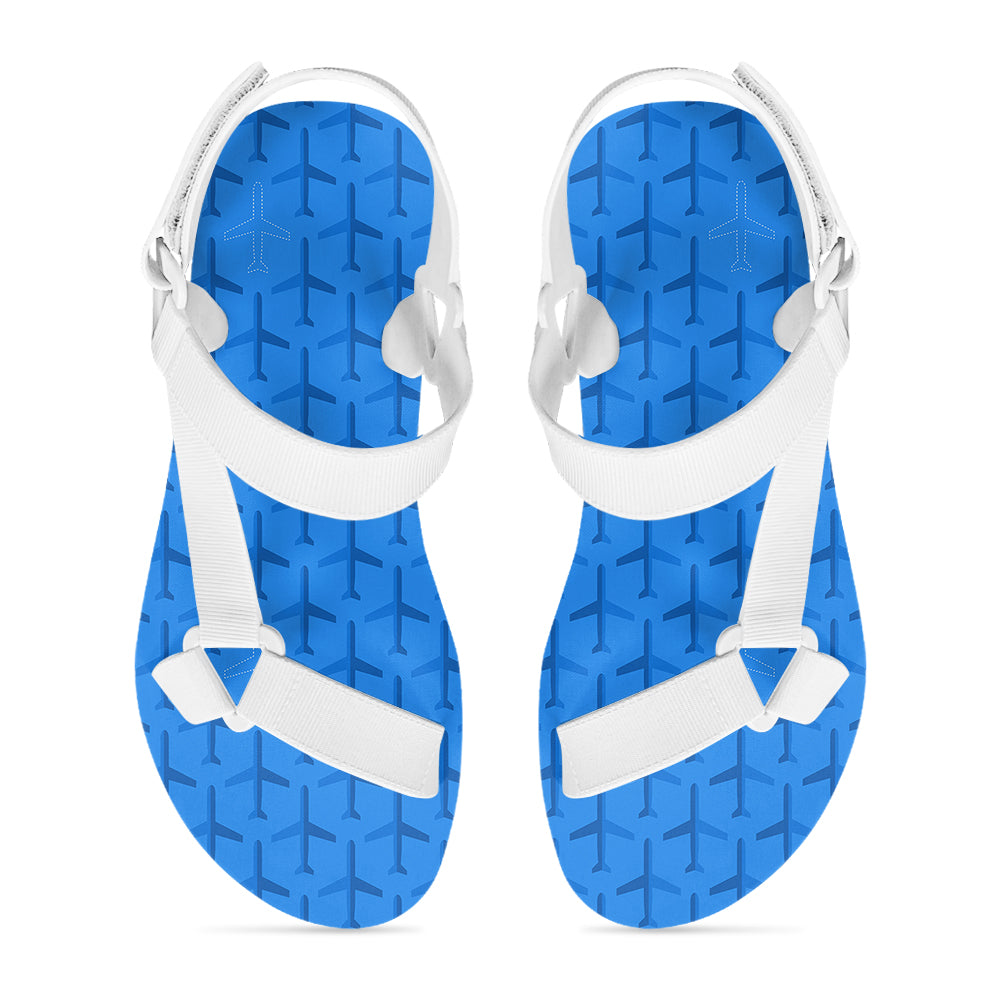 Blue Seamless Airplanes Designed Open Toe Sandals (Slippers)