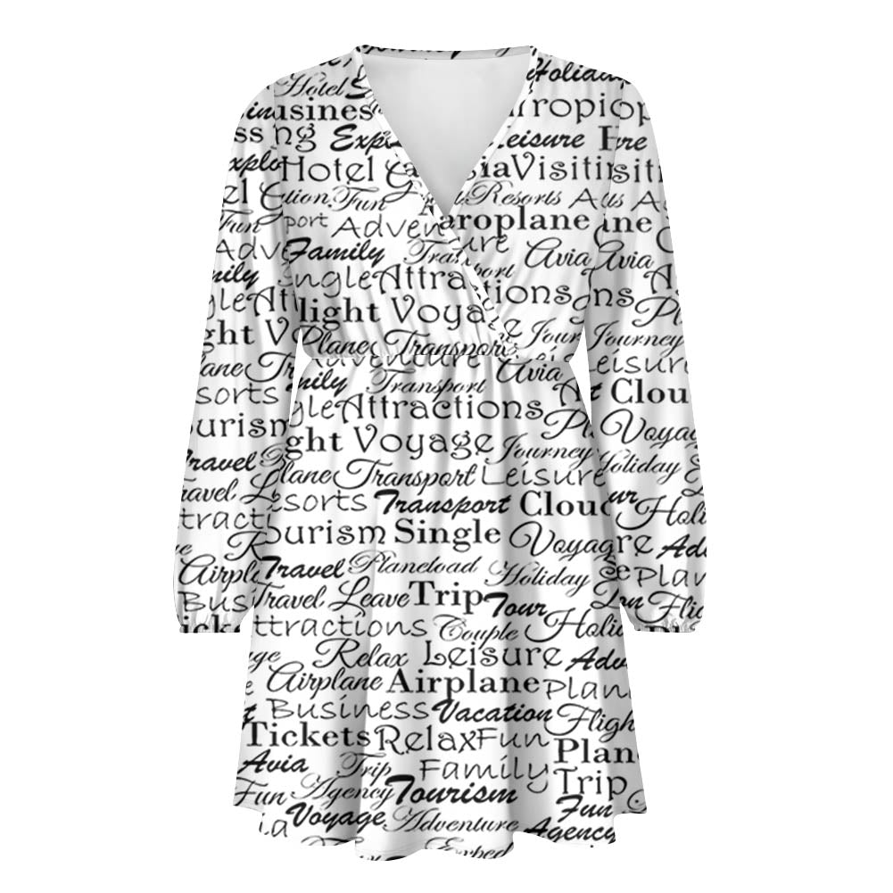 Aviation Lovers Texts Designed Women V-neck Dress