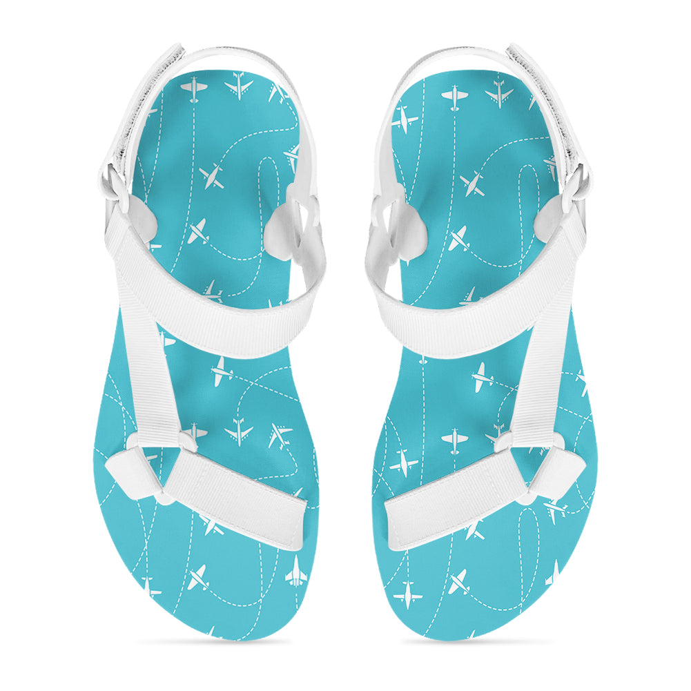 Travel The The World By Plane 2 Designed Open Toe Sandals (Slippers)