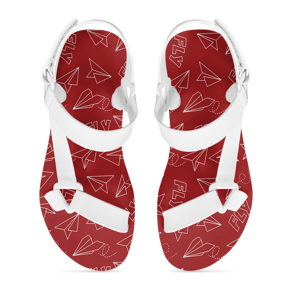 Paper Airplane & Fly (Red) Designed Open Toe Sandals (Slippers)