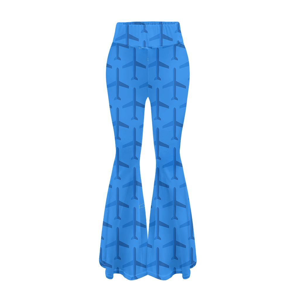 Blue Seamless Airplanes 2 Designed Women Yoga Flared Pants