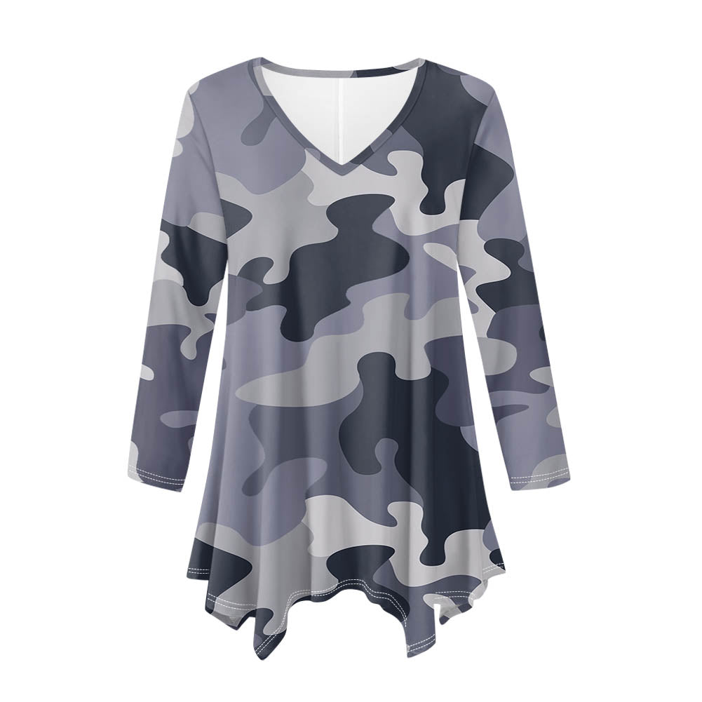 Military Camouflage Army Gray Designed Women Lrregular V-neck Skirts