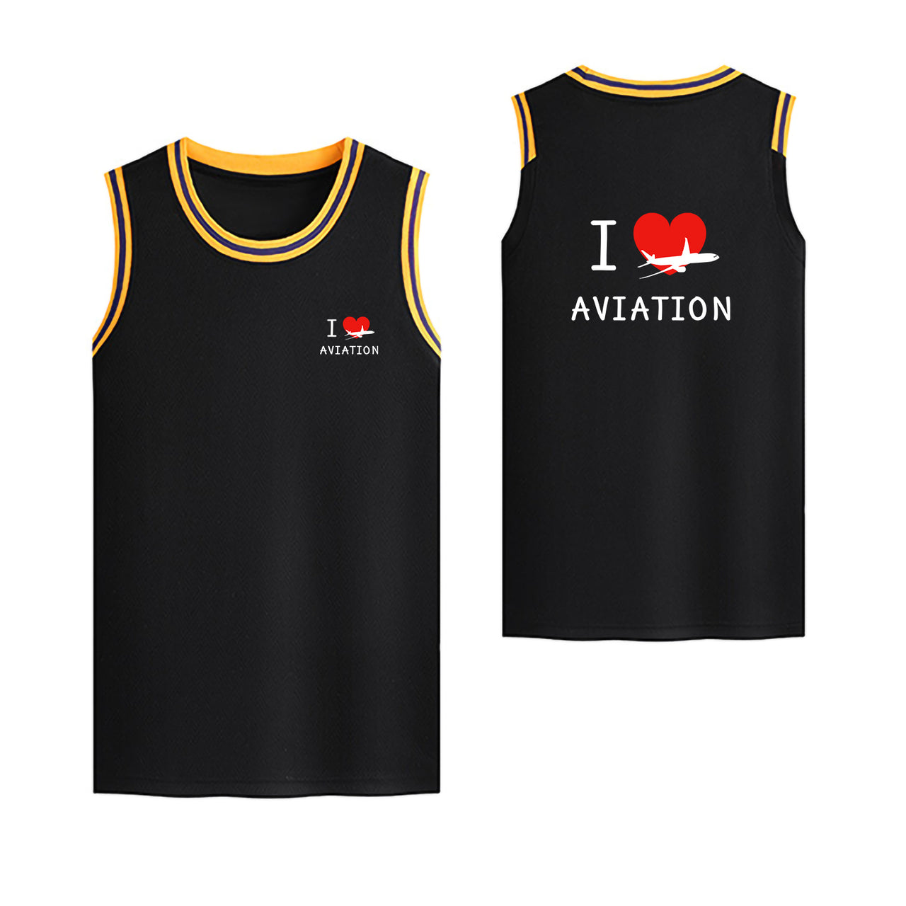 I Love Aviation Designed Basketball Style Sports Tank Tops