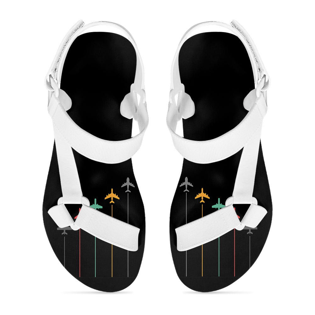 Black & White Super Travel Icons Black Designed Open Toe Sandals (Slippers)