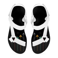 Thumbnail for Black & White Super Travel Icons Black Designed Open Toe Sandals (Slippers)