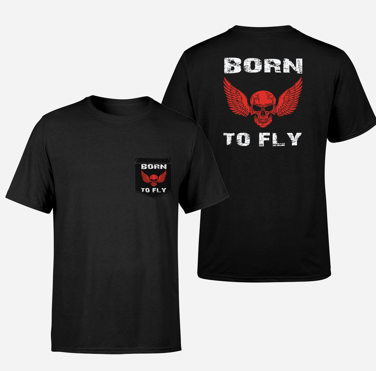 Born To Fly SKELETON Designed Pocket T-Shirts