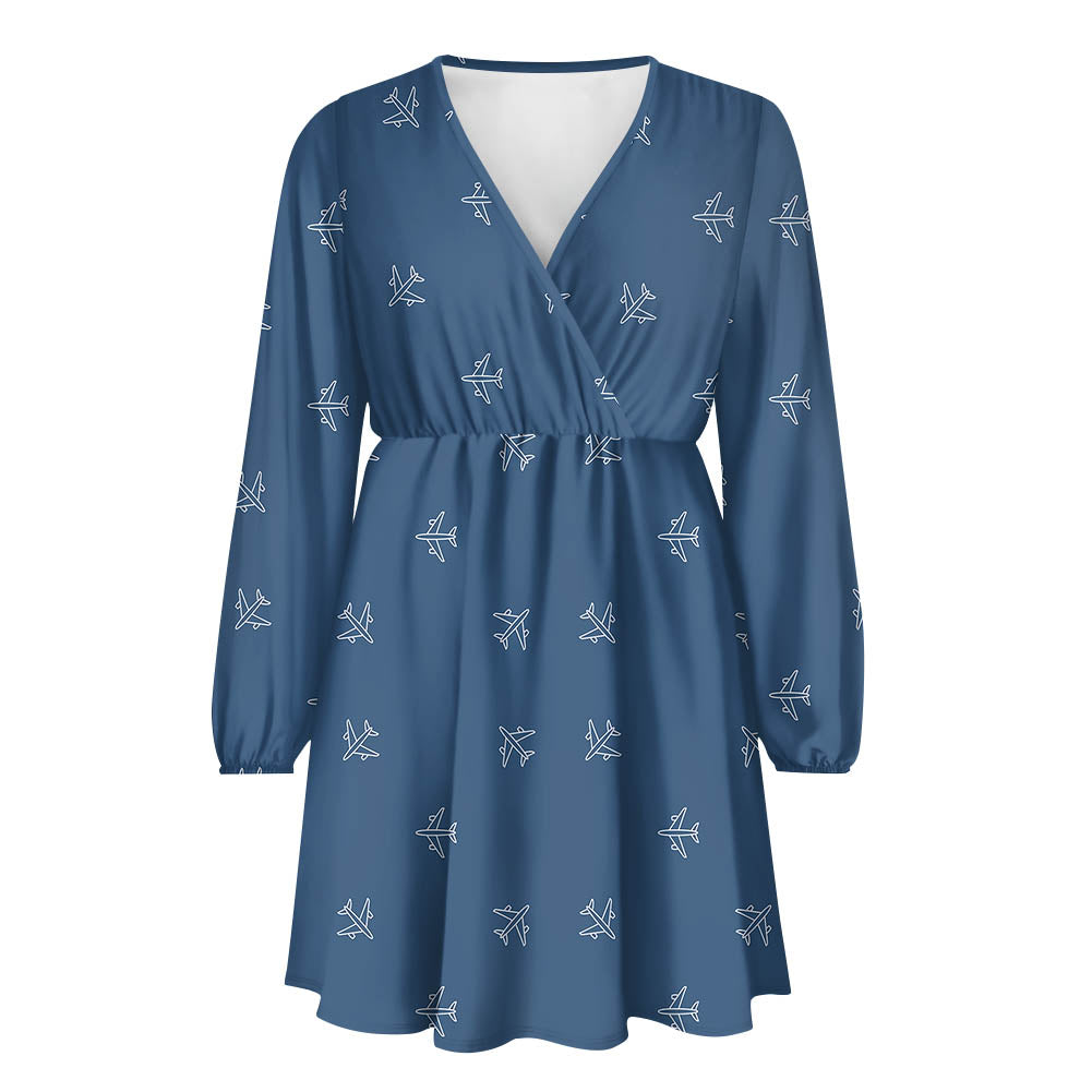 Nice Airplanes (Blue) 2 Designed Women V-neck Dress