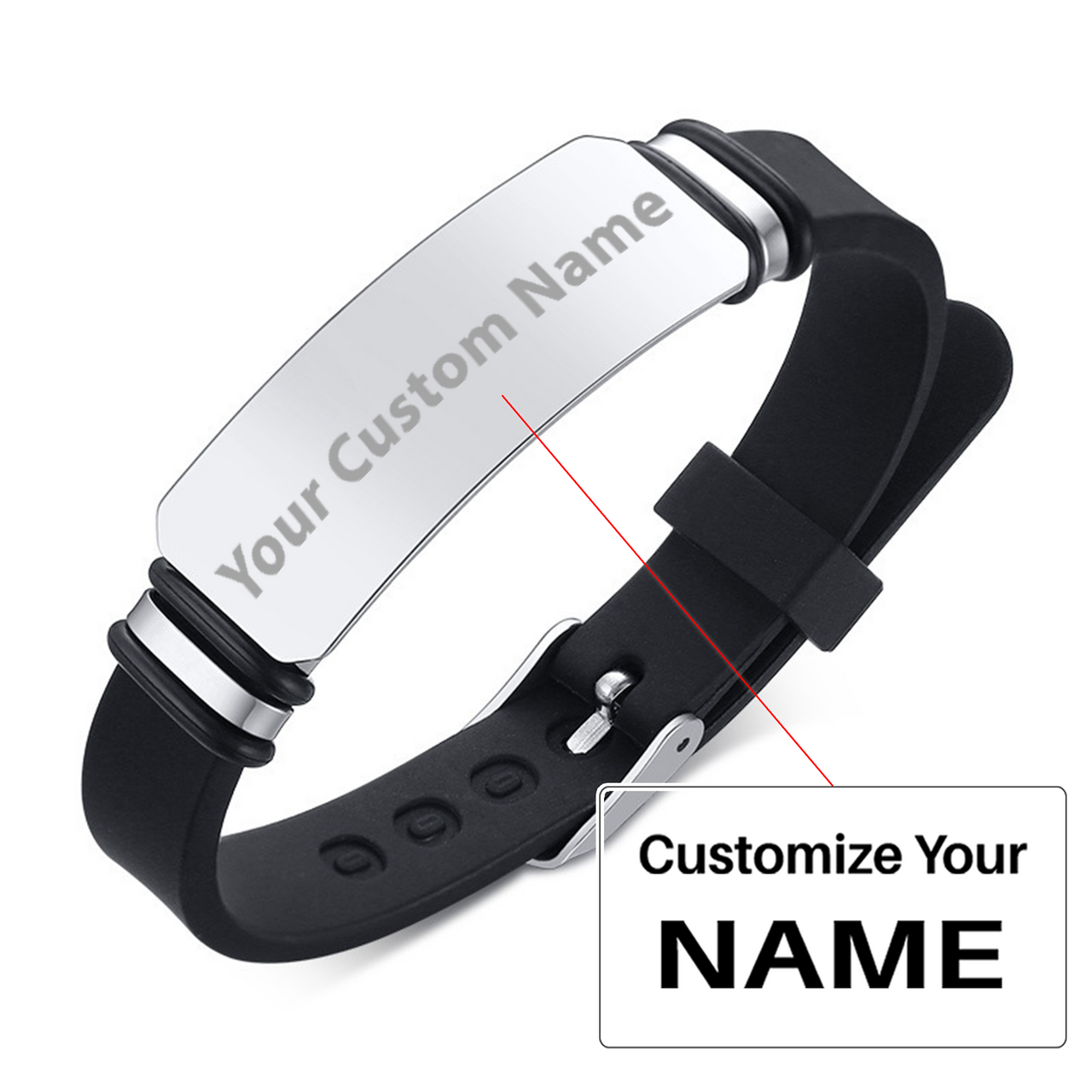 Your Custom Design & Image & Logo & Text Design  Men's Stainless Steel Curved Silicone Bracelet