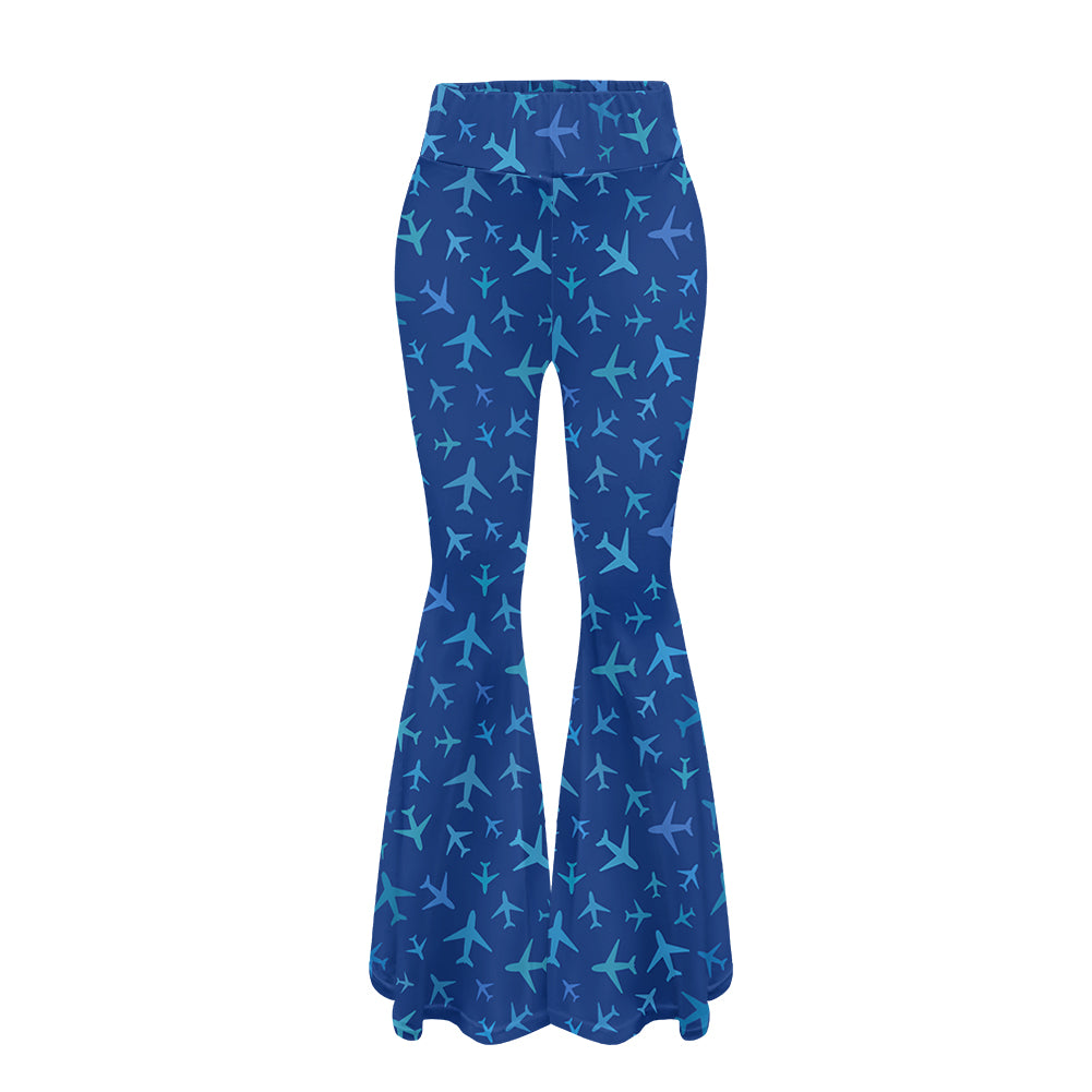 Many Airplanes Blue 2 Designed Women Yoga Flared Pants