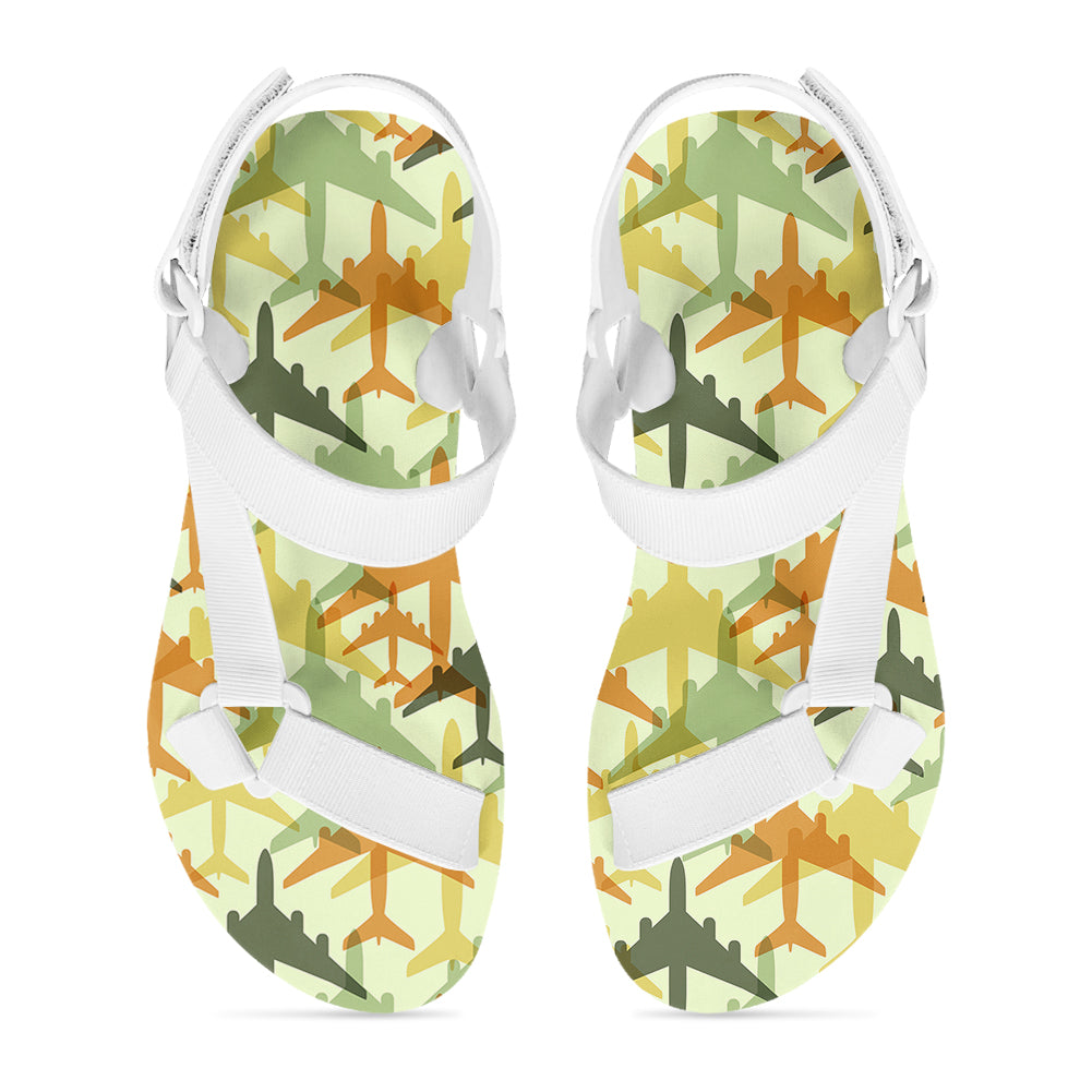 Seamless Colourful Airplanes Designed Open Toe Sandals (Slippers)