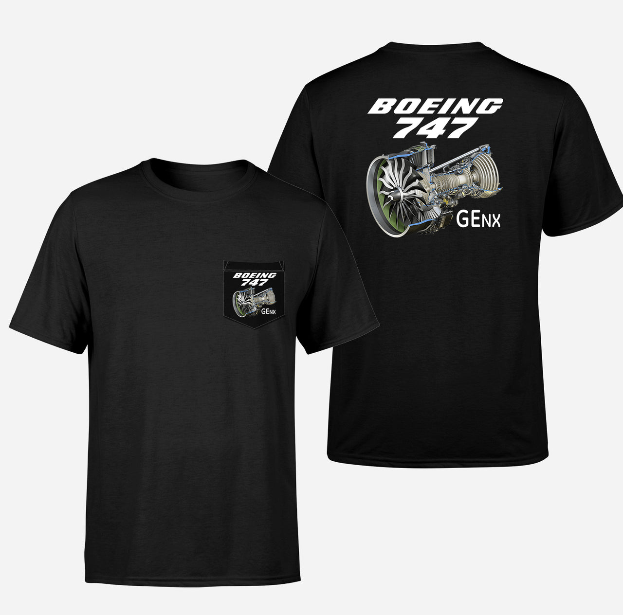 Boeing 747 & GENX Engine Designed Pocket T-Shirts