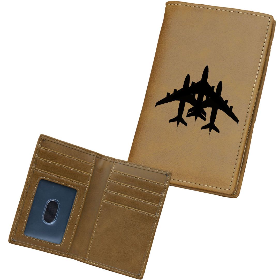 Colourful 3 Airplanes Designed Leather Card Holder Wallets