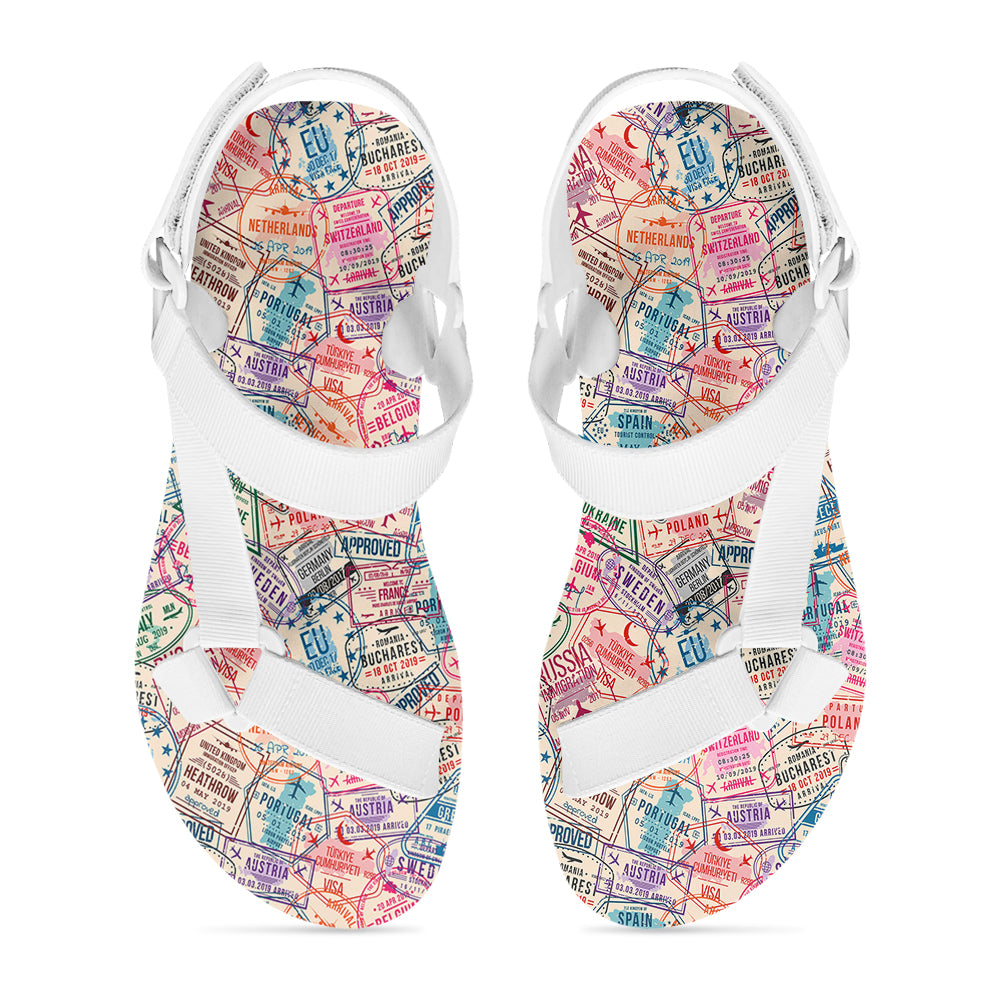 Passport Stamps Designed Open Toe Sandals (Slippers)