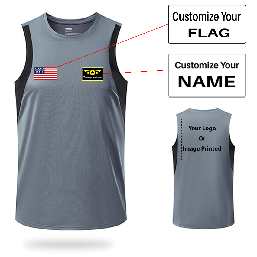 Your Custom Name & Flag + Logo Designed Sleveless Quick Dry Sports Tank Tops