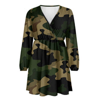 Thumbnail for Military Camouflage Army Green Designed Women V-neck Dress