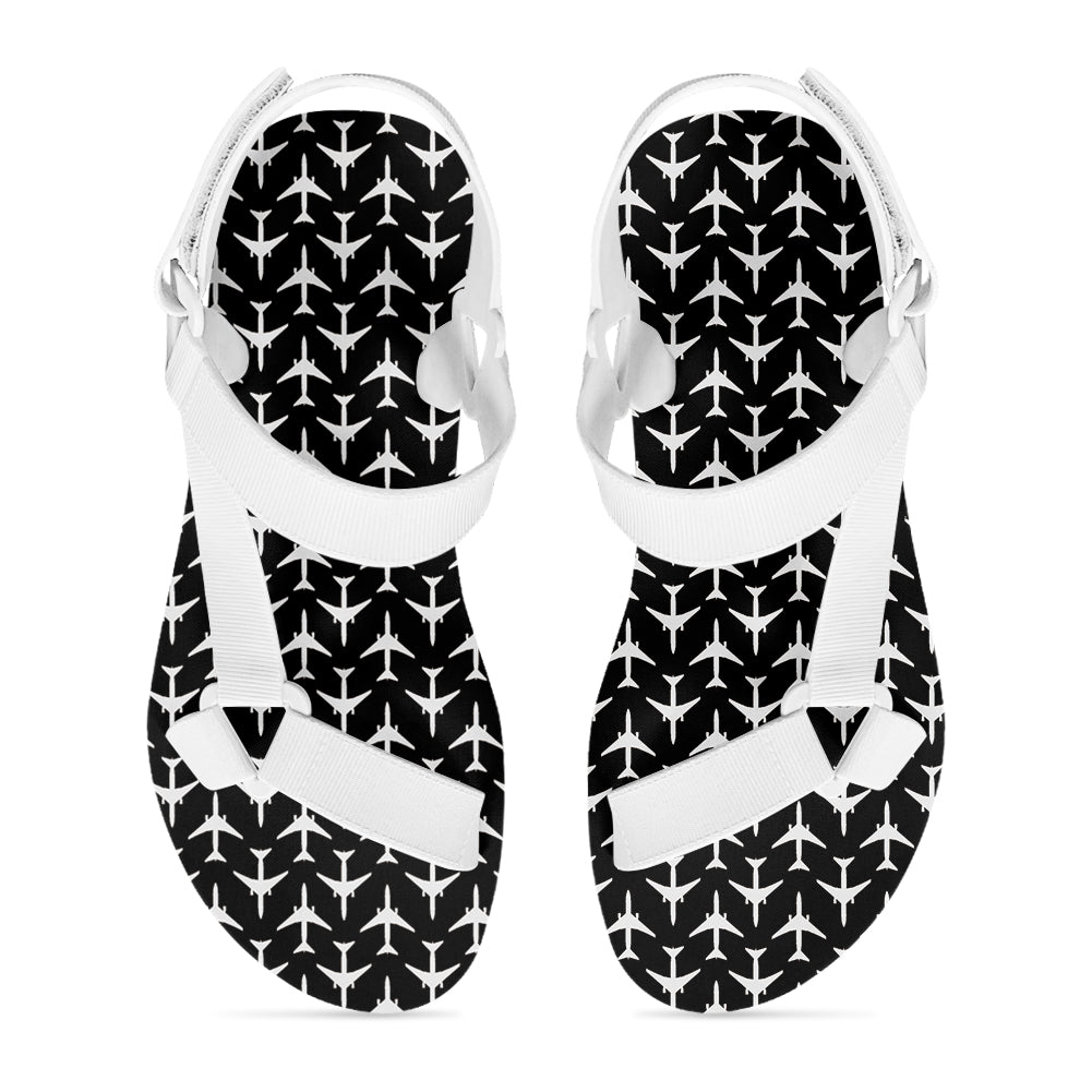 Perfectly Sized Seamless Airplanes Black Designed Open Toe Sandals (Slippers)