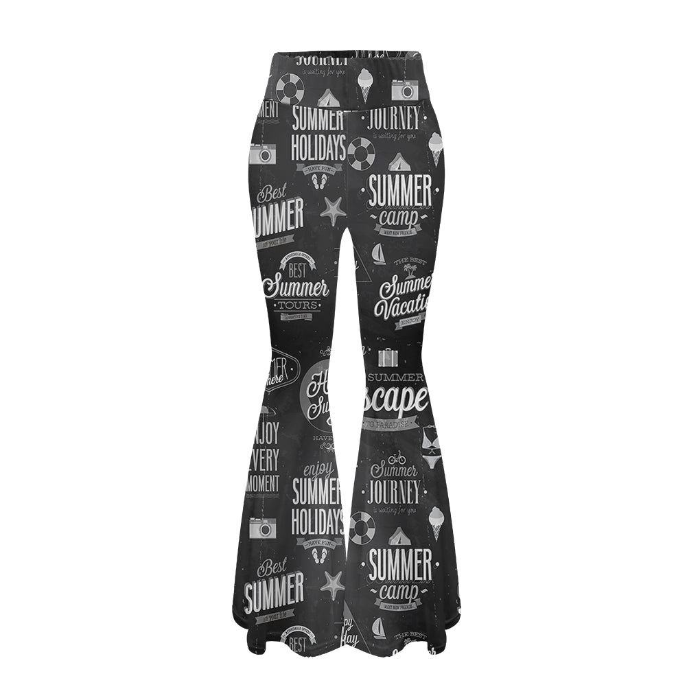 Black & White Super Travel Icons 2 Designed Women Yoga Flared Pants