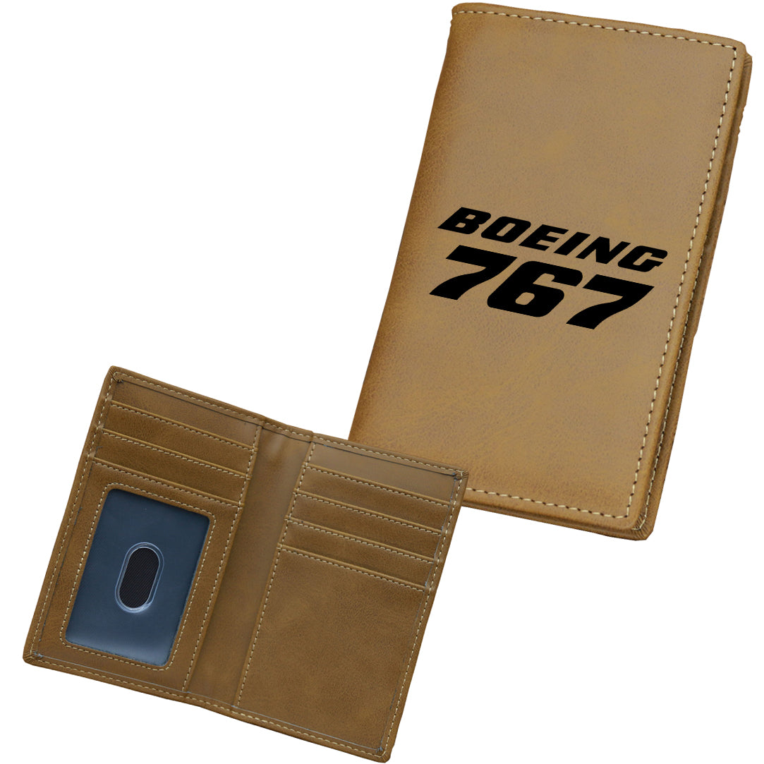 Boeing 767 & Text Designed Leather Card Holder Wallets