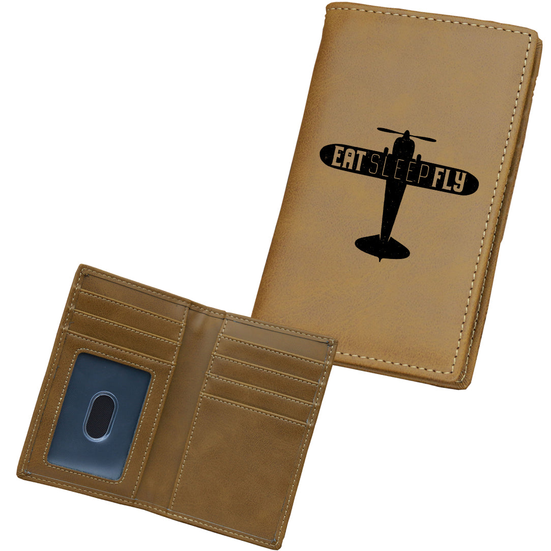 Eat Sleep Fly & Propeller Designed Leather Card Holder Wallets