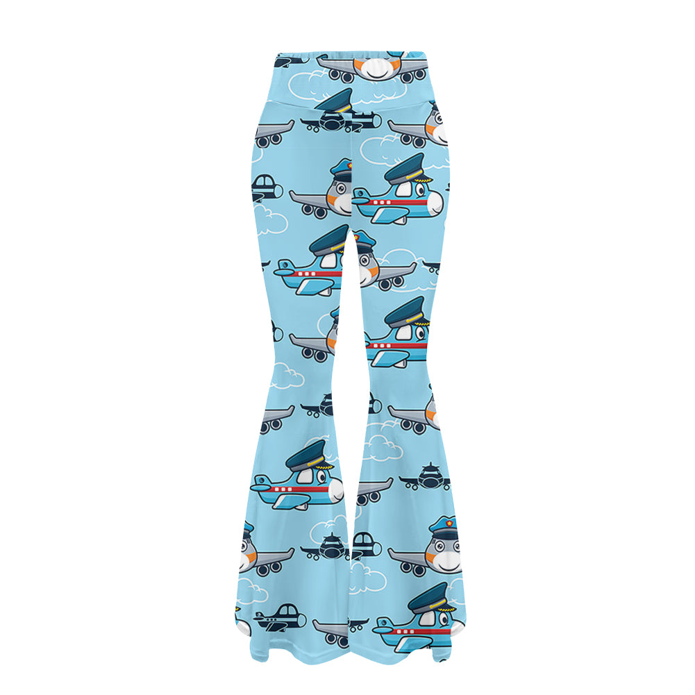 Cartoon & Funny Airplanes 2 Designed Women Yoga Flared Pants