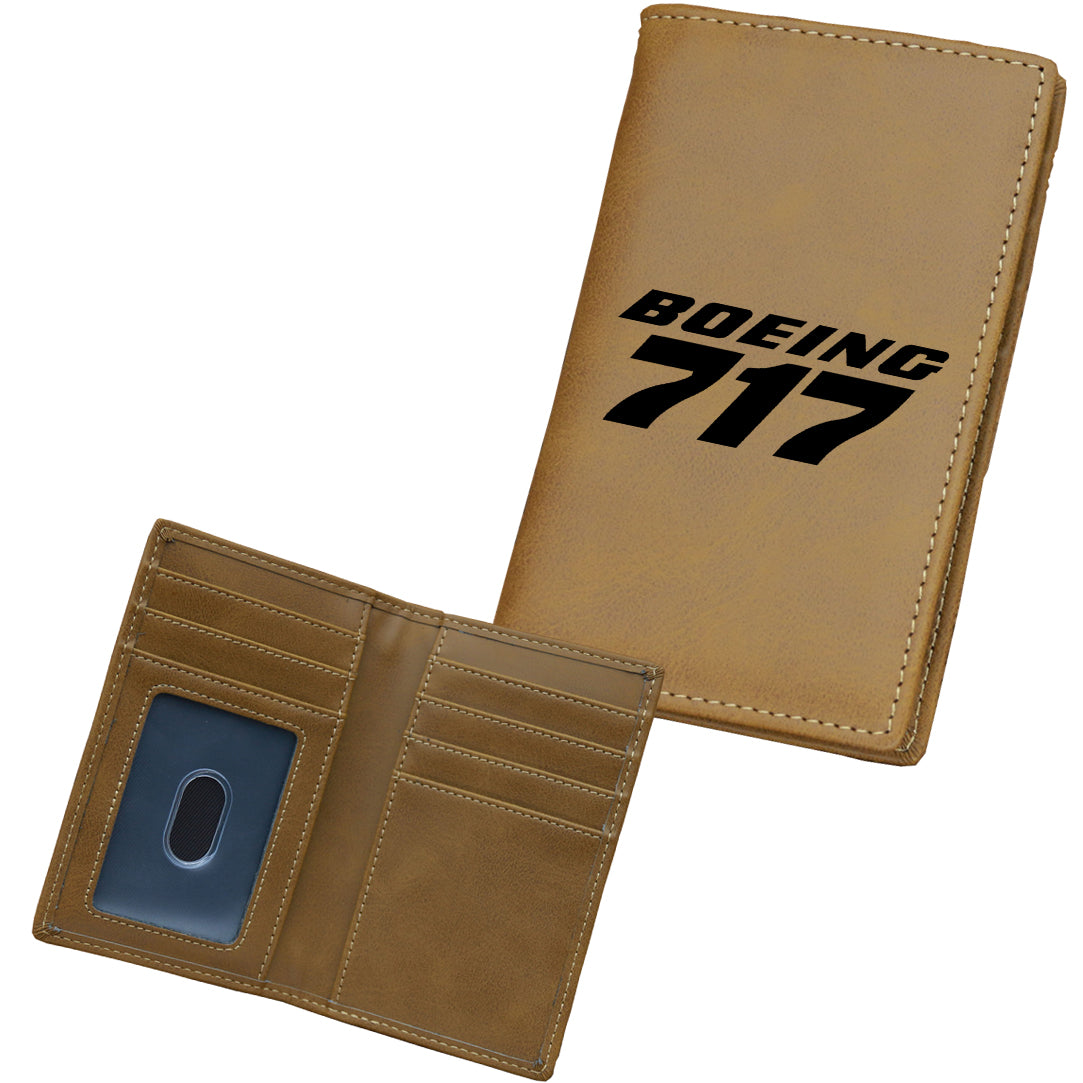 Boeing 717 & Text Designed Leather Card Holder Wallets