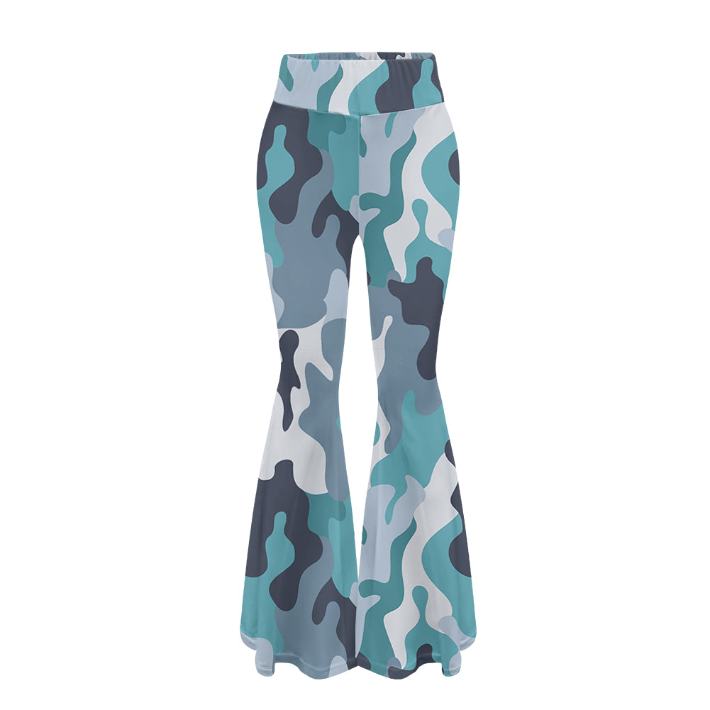 Military Camouflage Green Designed Women Yoga Flared Pants