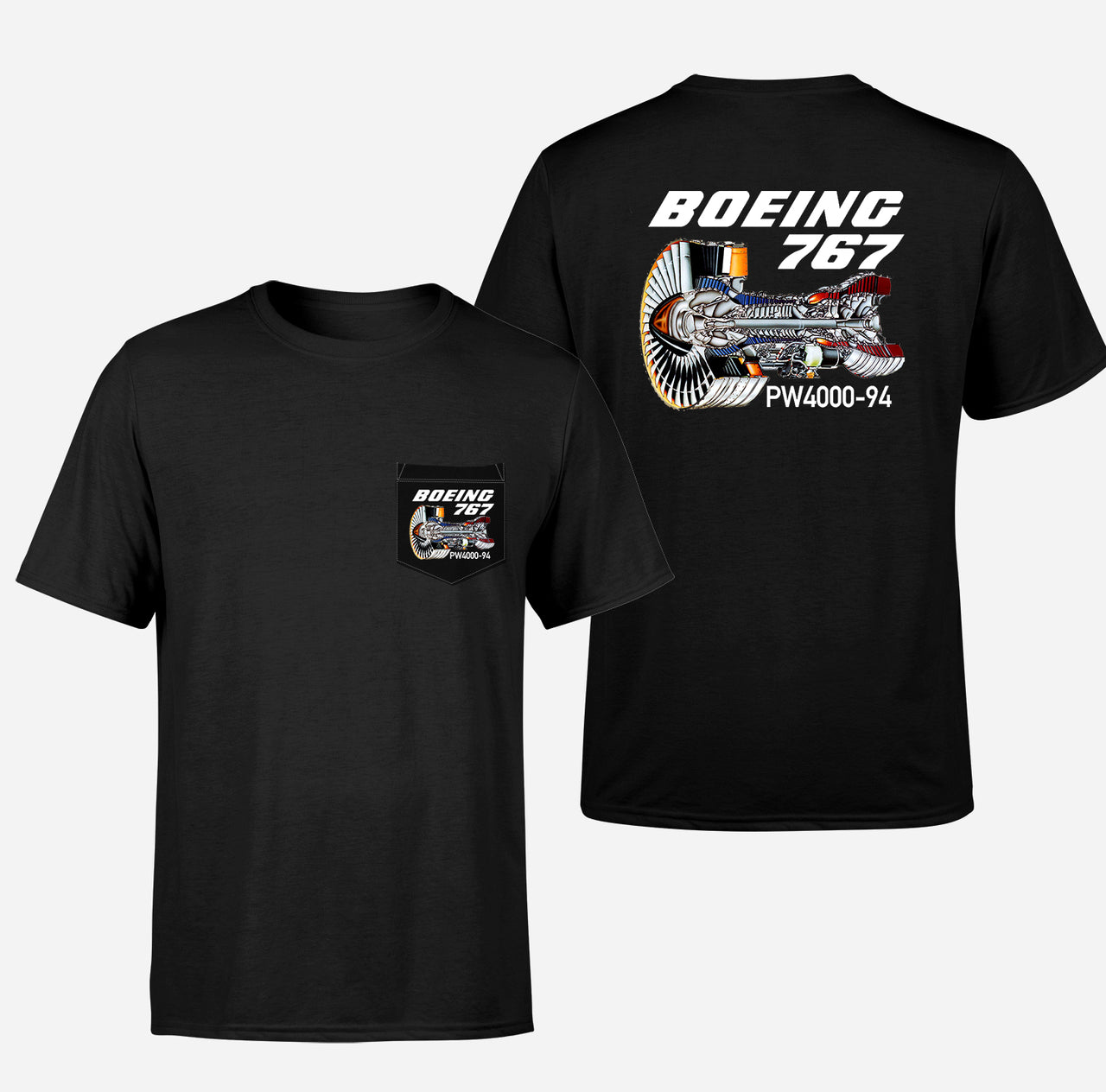 Boeing 767 Engine (PW4000-94) Designed Pocket T-Shirts