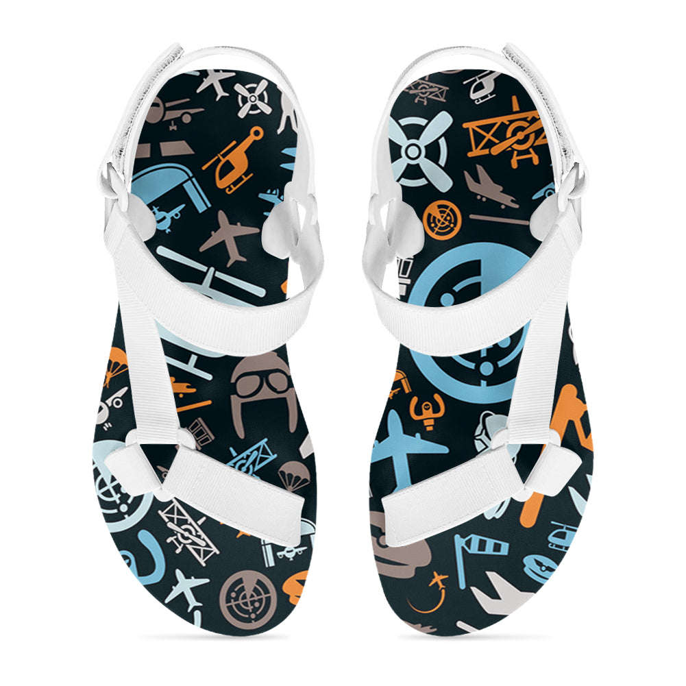 Aviation Icons Designed Open Toe Sandals (Slippers)