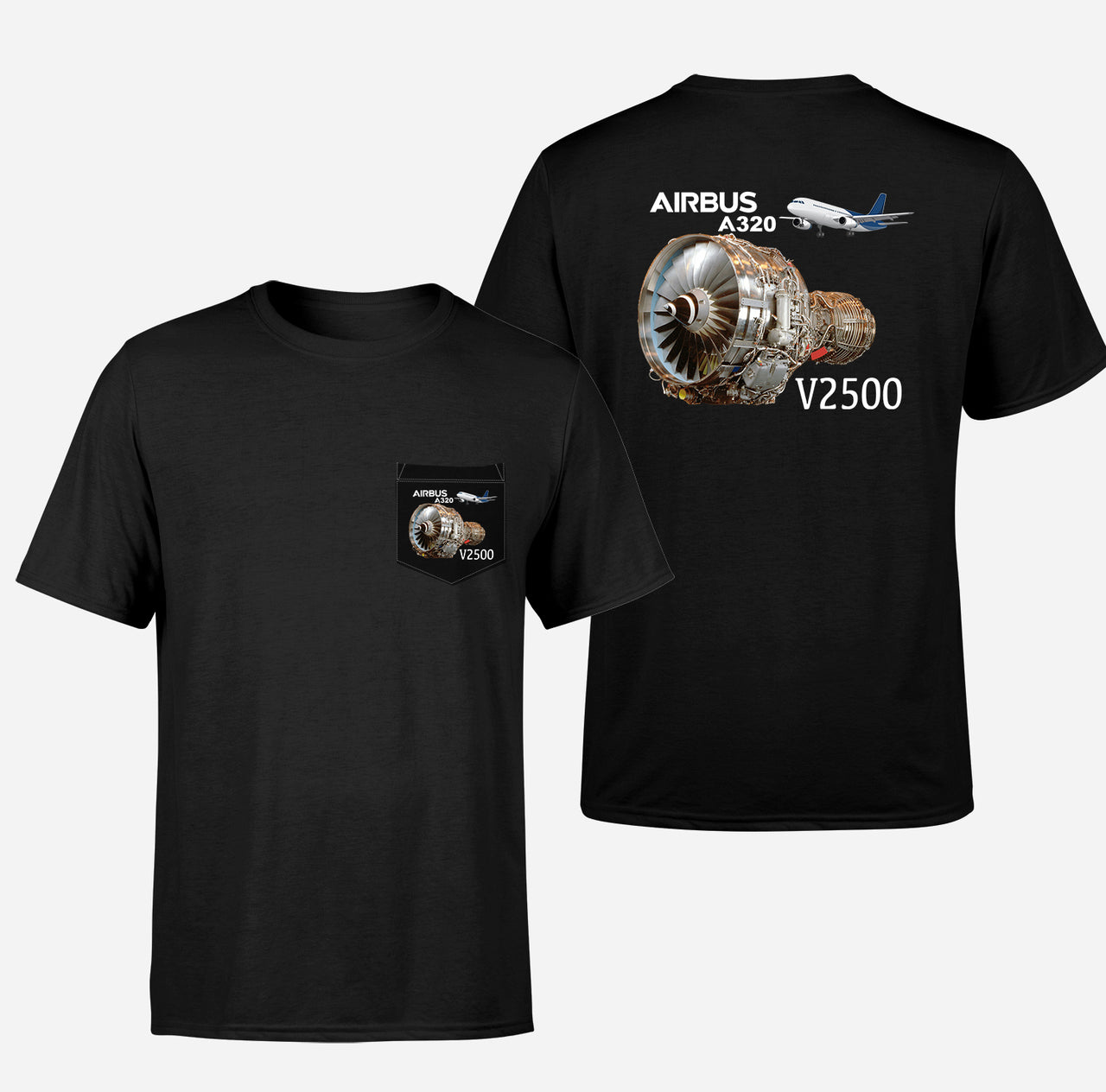 Airbus A320 & V2500 Engine Designed Pocket T-Shirts