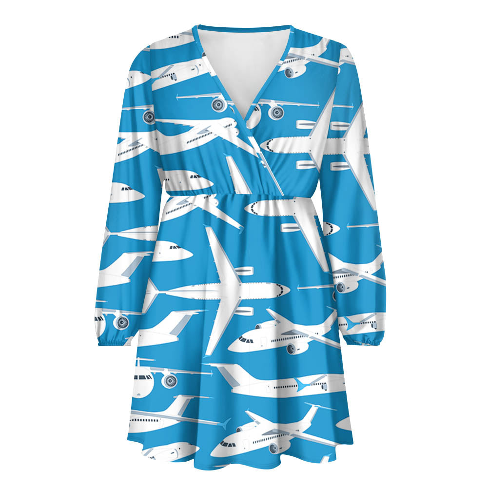 Big Airplanes 2 Designed Women V-neck Dress